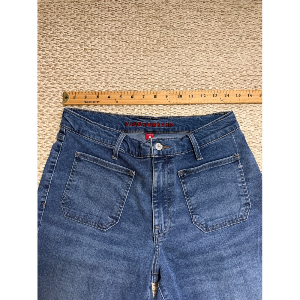 Lucky Brand Stevie High Rise Flare Jeans Blue Patch Pocket Raw Hem 10/30 A - Picture 4 of 7